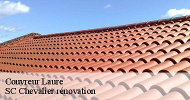 Les travaux de changement de la couverture de la toiture d'un immeuble à Laure